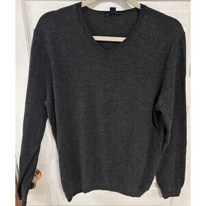 GAP Mens Merino Wool Sweater Gray V-Neck Cozy Office Casual Knit Pullover LARGE